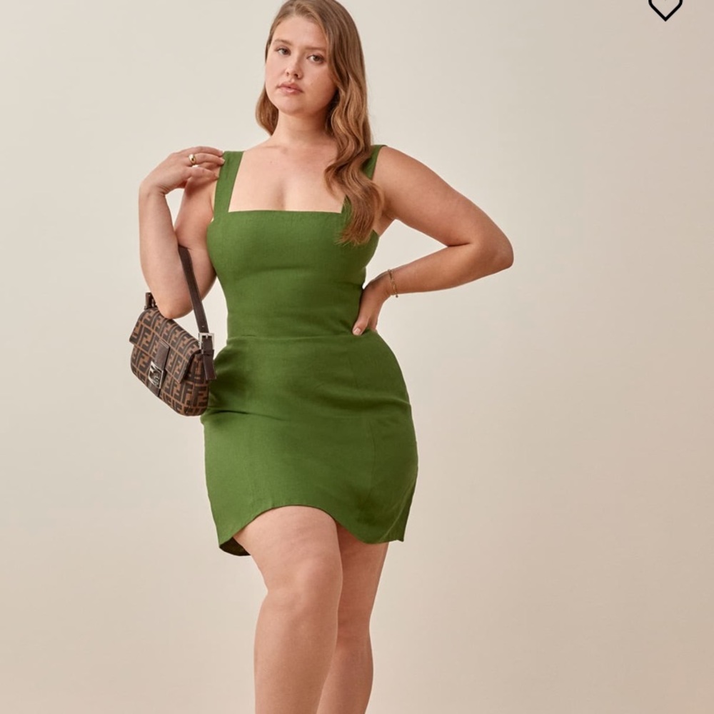 Reformation Brigitte Linen Dress Moss